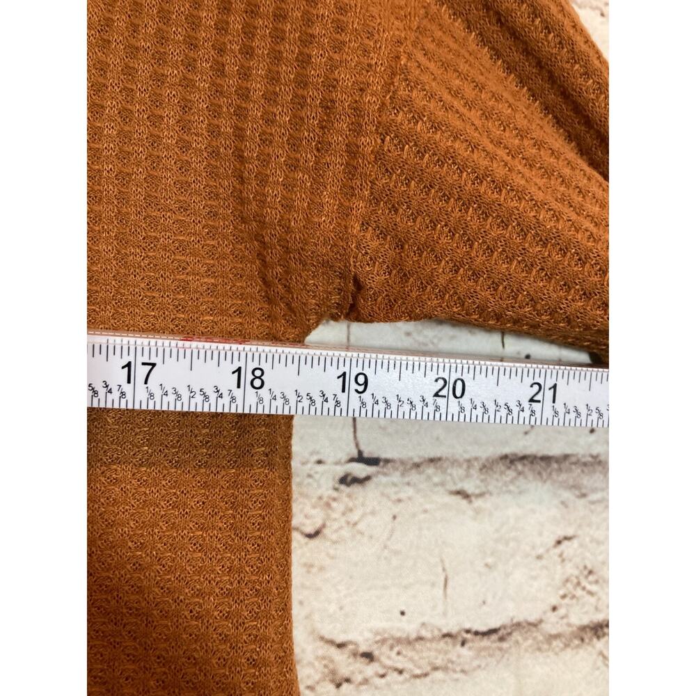 New In Lagenlook Top Womens Medium Rust Brown Waffle Ruffle Hem Thermal Boho - Picture 7 of 12